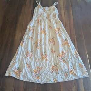 Old Navy Small Floral Cami‎ Smocked Dress Ivory Adjustable Straps Ribbed Flowy
